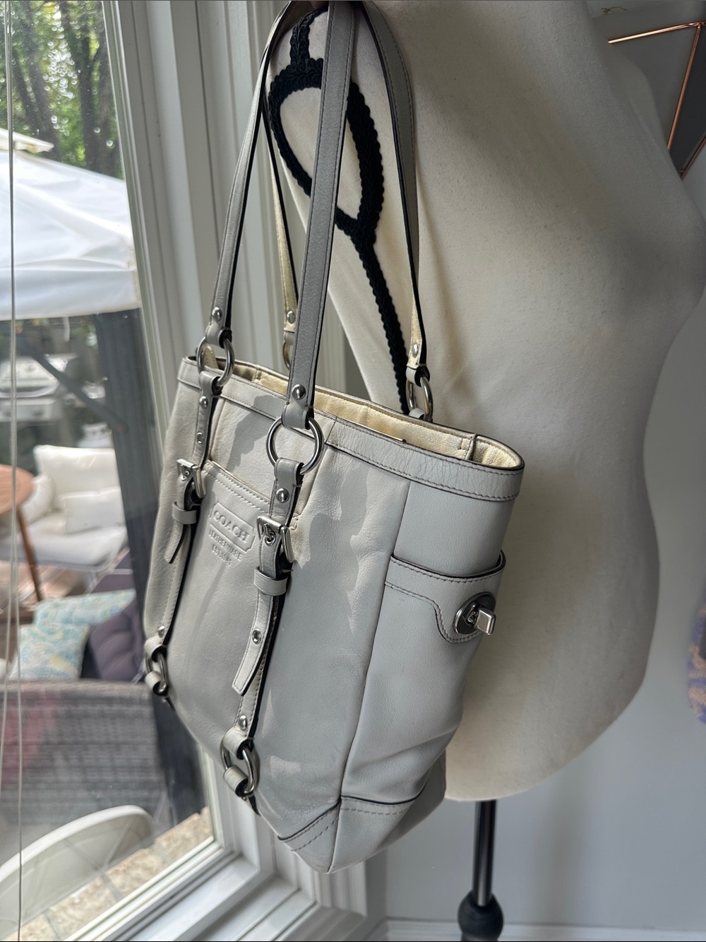 COACH VINTAGE Y2K Light Gray Grey Gallery Lunch Leather Tote Shoulder Bag Purse